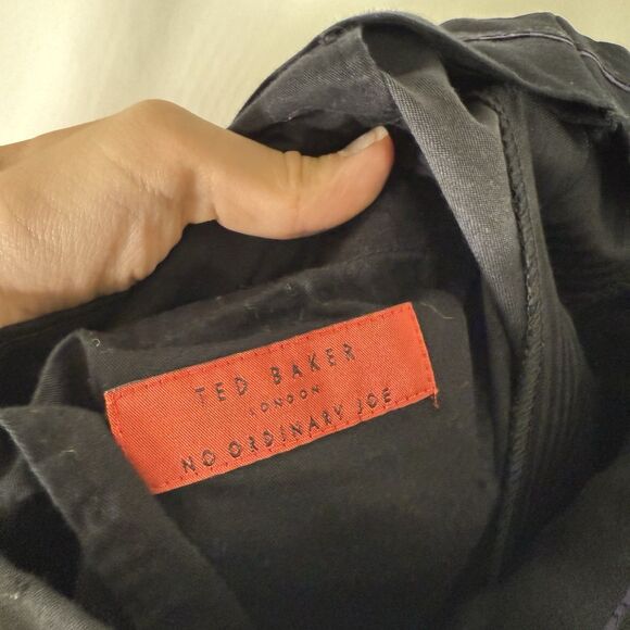 Ted Baker 100% Wool Pants Men's 35 R Black Striped Joe CT Flat Front Pockets - Picture 7 of 13